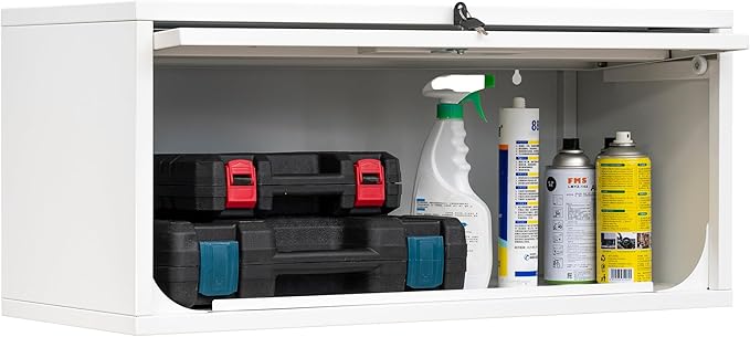 Metal Storage Cabinet White Wall Cabinets with Locking Door - Wall Mounted Storage Cabinet for Garage Warehouse Home Office - Assembly Required