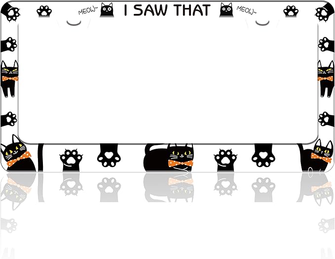 Cat License Plate Frame I Saw That Cat License Plate Holder Paw Animal for Front or Rear Car Tags Stainless Steel Funny Car Decoration with Screws 6.3 X 12.2 in