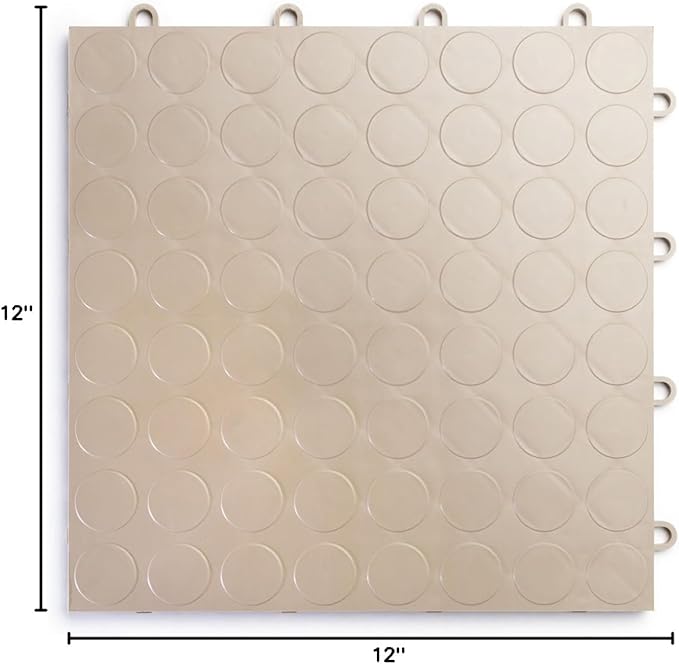 Big Floors RaceDeck CircleTrac, Interlocking Non-Slip Garage Flooring Tile, Durable, Modular, Heavy-Duty Copolymer, Easy Install (Beige, 24 Pack of 12 x 12" Tiles)