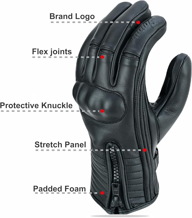 Full Finger Leather Motorcycle Gloves for Men & Women Touch Screen Gloves Premium Street Motorcycle Durable Protective Cruiser Biker Gel Leather Motorbike Gloves