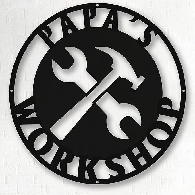 Personalized Papa's Workshop Metal Sign - Custom Dad's Garage Wall Decor for Mechanic, Birthday Gift for Men, Boyfriend - Fathers Day Workshop