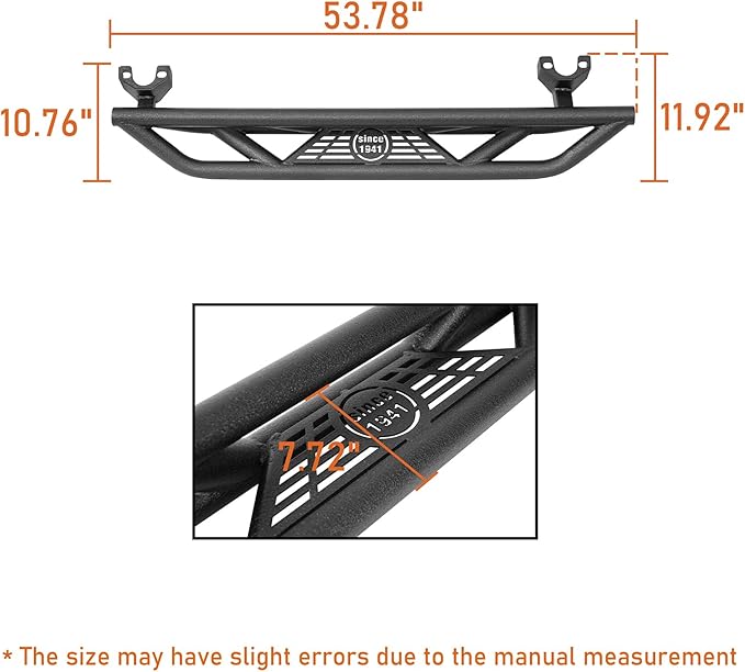 u-Box JK 2-Door Side Steps Running Boards, Drop Tubular Nerf Step Bars w/Non-Slip Pad for 2007-2018 Jeep Wrangler JK 2-Door