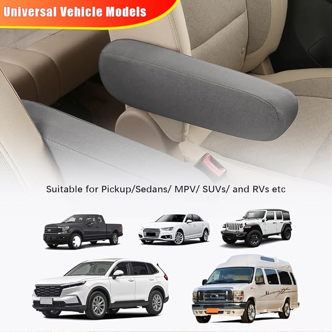 2PC Car Front Seat Armrest Covers,Universal Size Seat Arm Rest Cover,Flat Cloth Fabric Armrest Cover,Car Interior Accessories(Gray,1Pair)