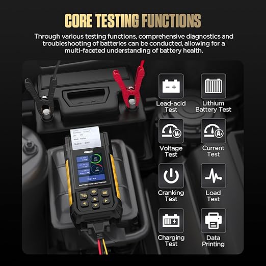 AUTOOL Car Battery Tester 12V 24V Automotive Battery Load Tester 30-2000 CCA, Battery Tester with Printer, Support Lithium Battery, Cranking & Charging & Leakage Test, Data Review Protection