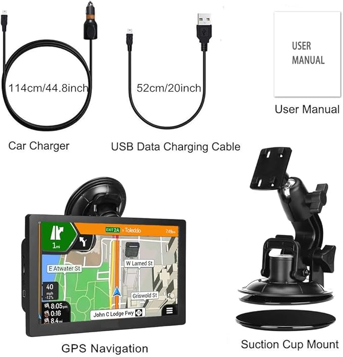 GPS Navigator for Car Truck RV – 9'' HD Touchscreen, Latest 2025 Map with Custom Truck Routing, Lane Guidance, Turn-by-Turn Voice Directions, Speed & Red Light Alerts, Free Lifetime Updates