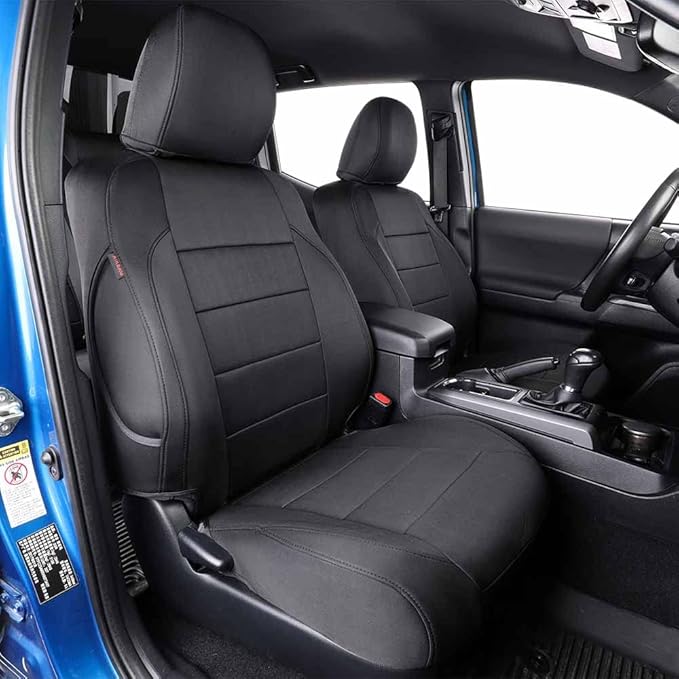 EKR Custom Fit Tacoma Neoprene Car Seat Covers for Select Toyota Tacoma 2012 2013 2014 2015 (Regular Seats)- Full Set,Neoprene (Black)
