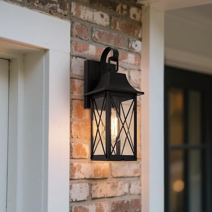 mirrea 15-inch Outdoor Porch Wall Light for House, Waterproof Exterior Sconce for Patio, Wall Mount Lighting Fixture for Front Door, Permanent Outside Lamp for Garage, Matte Black, Set of 2
