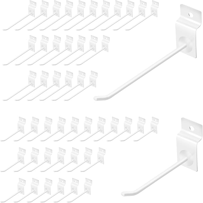 Yuahar Slatwall Hooks 50Pcs 4/6 Inch Slatwall Accessories Heavy Duty Slat Wall Hanging Hooks Panel Display Hooks Pegboard Gridwall Display Hook for Garage Retail Shop (White)