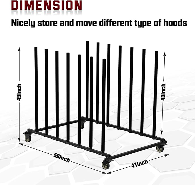 Vehicle Hood Storage Cart, 6 Hood Storage Rack with Dedicated Area for Each Hood Maximize Space Utilization 4 Inch Swivel Caster Allow Floor Mobile Vehicle Hood Storage Cart Smooth Maneuverability