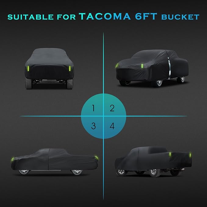 Car Cover Waterproof All Weather Full Outdoor Pickup Truck Cover Rain UV Protection, Size T2 Universal Fit for Ford F150 Chevy Silverado Dodge Ram 1500. (Fit Truck Length 221 to 228 inch)