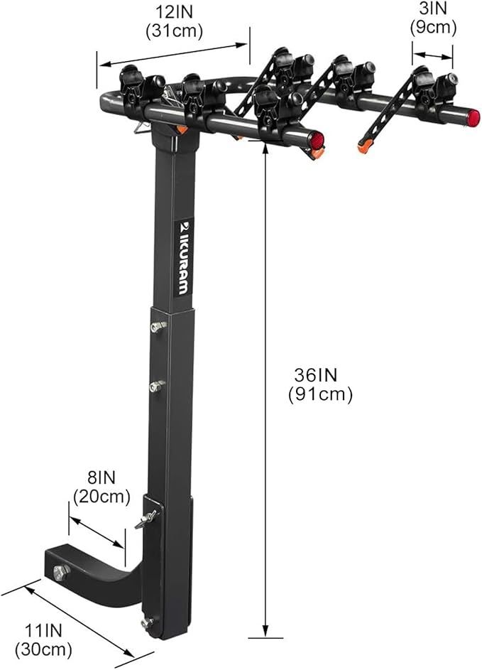 3 Bike Rack Bicycle Carrier Racks Hitch Mount Double Foldable Rack for Cars Truck SUV Fits 2" Receiver, Tie Down Strap, Anti-Rattle Hitch Tightener & Locking Hitch Pin