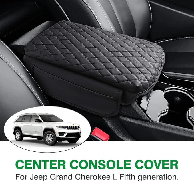 Shademax Custom for Center Console Cover Jeep Grand Cherokee L Accessories 2021-2023 2024 2025 2026 Armrest Cover Center Console Pad Leather Armrest Seat Box Cover Protector with Pockets Storage Bag