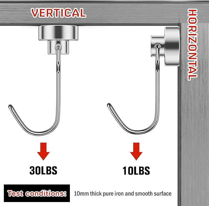 FINDMAG 50 Pack Magnetic Hooks, 30 LB+ Magnet Hooks for Refrigerator, Strong Neodymium Magnets with Hooks, Magnetic Hooks Heavy Duty for Cruise, Kitchen, Classroom, Beach Essentials, Silver