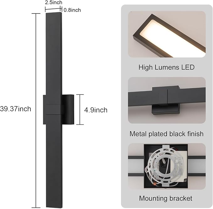 39.4" Long Outdoor Wall Lights Modern LED Exterior Lighting Fixtures Matte Black Outdoor Sconces Wall Lighting for House Front Door Porch Garage Patio
