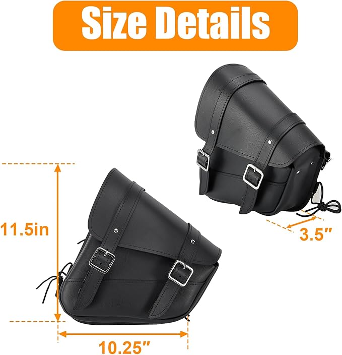 Gargoyle Bells Solo Swing Arm Bags - PVC Waterproof Motorcycle Luggage for Sportster Softail (Right + Left, Black)