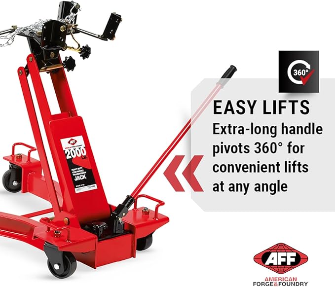 AFF Low Profile Manual Hydraulic Transmission Jack - Heavy Duty Steel Body, Adjustable Saddle with Safety Chain & 360 Handle - for Transmissions, Transfer Cases & Differentials (Multiple Capacities)