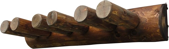 6-Place Log Ski Rack Wall Mount, Indoor Ski Storage Rack for Garage Organizers, Wooden Skis Wall Mount Storage Racks, Pole Skis Sports Racks, Garage Organization Walls - Canyon Brown