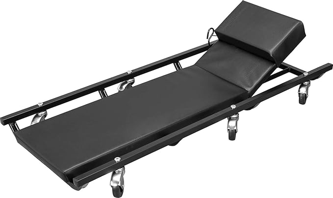 Torin ATR6452B Rolling Garage/Shop Creeper: 40" Padded Mechanic Cart with Adjustable Headrest and 6 Casters, Black