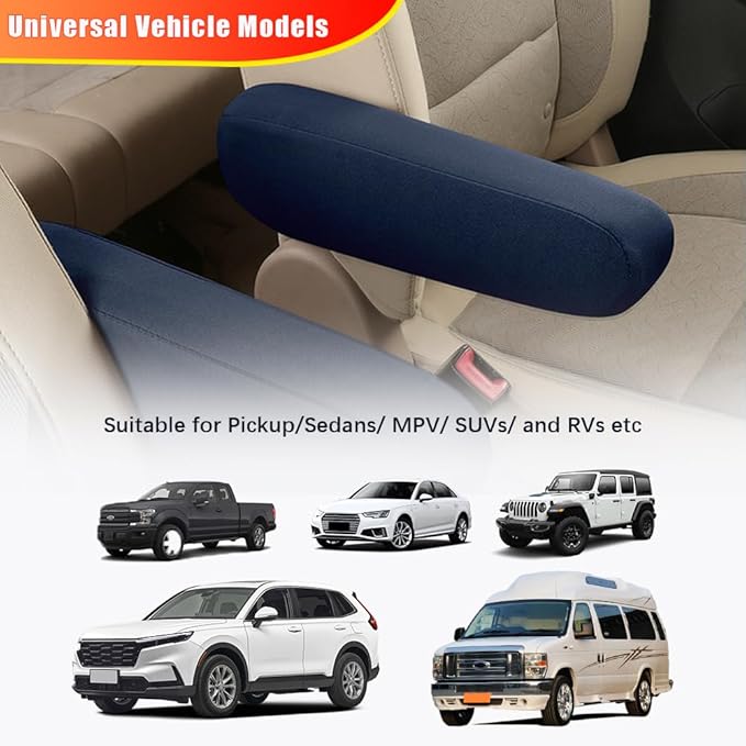 2PC Car Front Seat Armrest Covers,Universal Size Seat Arm Rest Cover,Flat Cloth Fabric Armrest Cover,Car Interior Accessories(Navy Blue,1Pair)