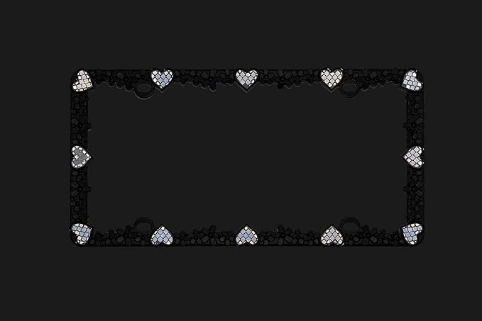 Creathome 3D Daisy Heart License Plate Frame from Pure Zinc Alloy Metal Perfect Plate Holder, Matt Black Daisy with Silver Reflective Heart