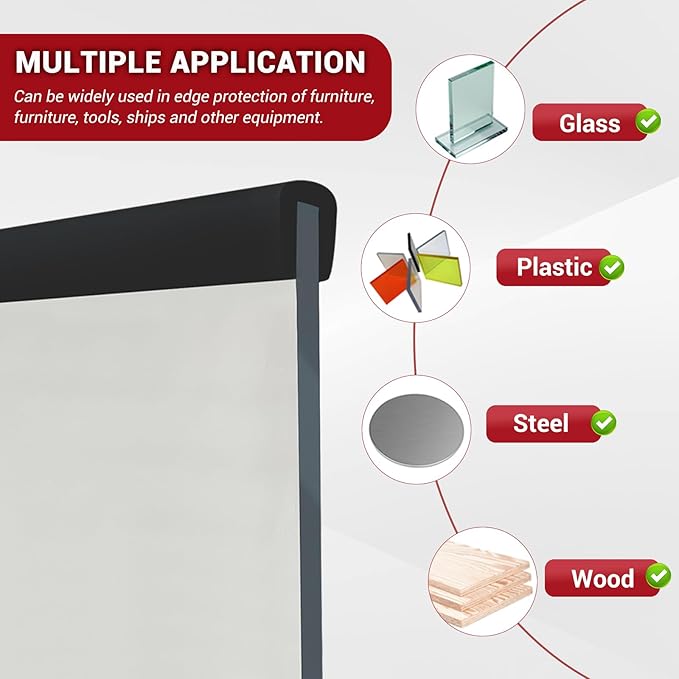 Rubber Edge Trim, 5/16" Self Adhesive Flexible U Channel Edge Protecter for Sheet Metal, Glass, Flexiglass and Plywood, Fit for 9/32"-11/32" Width Edge, Black Color, 20Ft, EPDM Material