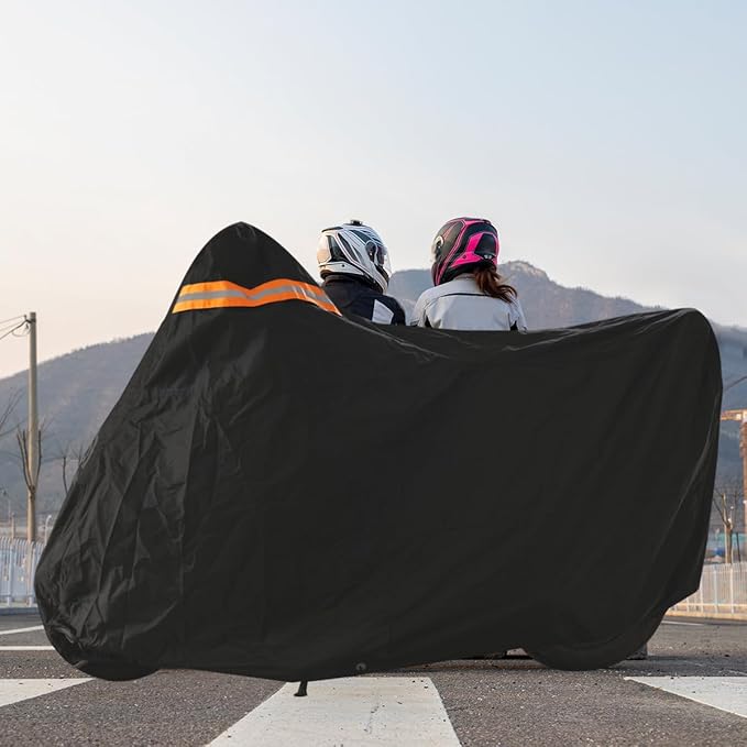 Motorcycle Cover, Motorcycle Cover Waterproof Outdoor with Lock Holes and Inner Flame Retardant Cloth Snow Rain Uv Protection Motorcycle Covers Fit for Harley Davidson Yamaha Etc (Up to 97'' Length)