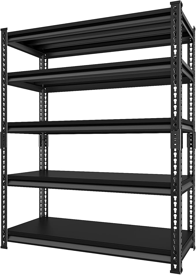 Garage Shelving Heavy Duty 2500LBS Loads, 48" W Adjustable Garage Storage Shelves, 5-Tier Metal Shelving Units and Storage, Industrial Utility Shelf, 48" Wx18 Dx78 H,Black