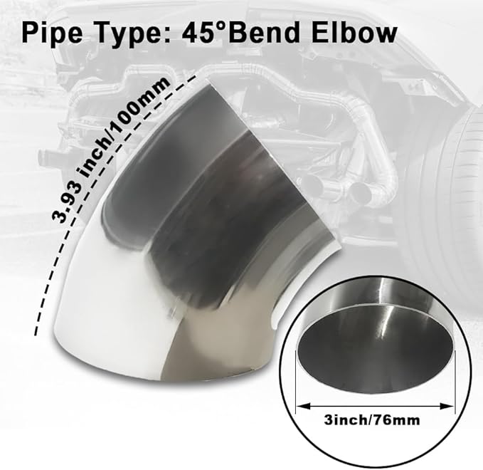 OD 3 Inch 45 Degree exhaust elbow Pipe (Mandrel Bend Elbow) SS304 Stainless Steel Bend Suitable for Car Modified Exhaust Elbow Pipe, Stair Handrail, etc (4 pcs)(76 * 100 * 1.5)
