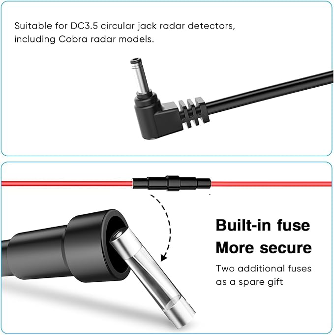 Radar Detector Rearview Mirror Rod Mounting Bracket and Radar Direct Power Cord Hardwired Kit and Fuse Tap(for Cobra Radar Models)