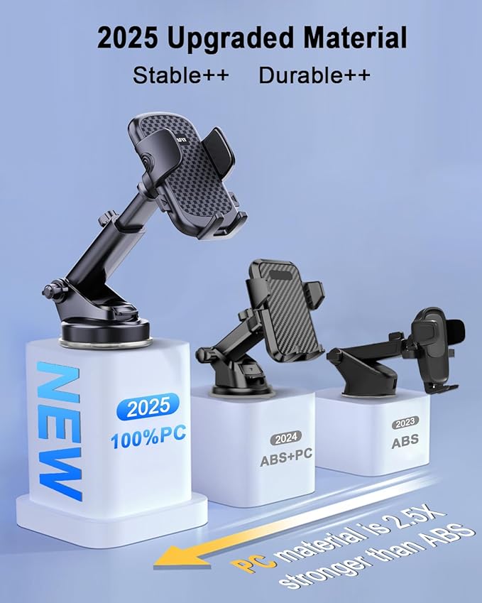 [2025 NEW] Car Phone Holder [Upgraded Strongest Suction & Clip] Cell Phone Mount for Dashboard Windshield Vent,Mobile Stand Base Truck Cradle for iPhone 16 Pro Max 15 14 13 12 Samsung S25 S24 Android