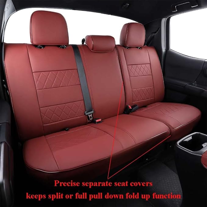 EKR Custom Fit Tacoma Leather Car Seat Covers for Select Toyota Tacoma 2012 2013 2014 2015 (Regular Seats)- Full Set,Leather(Burgundy)