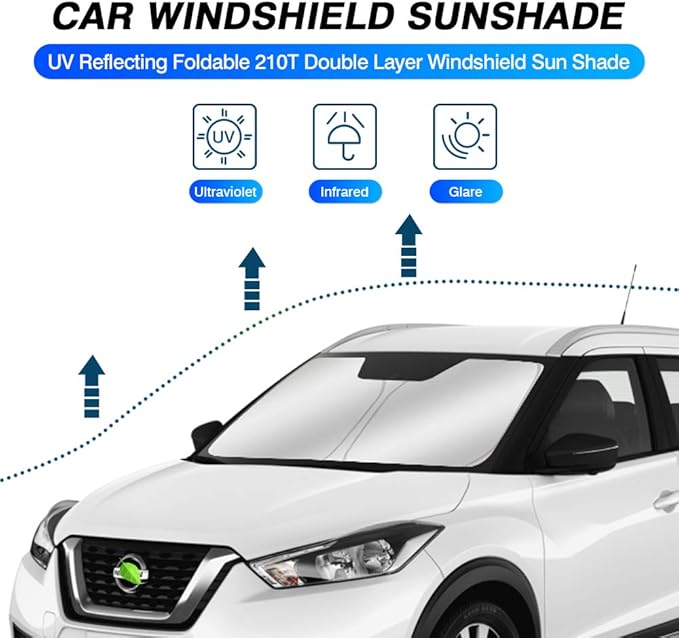 KUST Windshield Sun Shade for 2018-2023 2024 Nissan Kicks Accessories Sunshade Window Sun Visor Protector Foldable Blocks UV Rays Keep Your Car Cooler