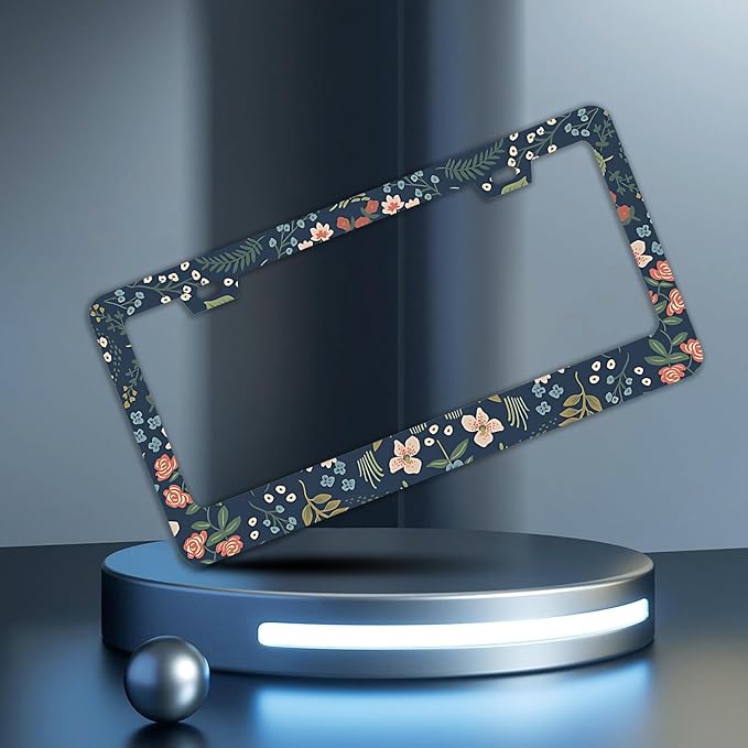 Colorful Floral Flowers License Plate Frames - 2 Pcs Set 2 Holes Stainless Steel Metal Auto Car Accessories Decoration License Plate Frame Cover Size 6.3" x 12.2" Fit US Vehicles for Women Men Gift