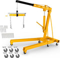 Engine Lift with Load Leveler,2T Heavy Duty Alloy Steel Folding Cherry Picker Engine Lift,Cherry Picker Workshop Crane,8Ton Hydraulic Engine Crane,Engine Lift for Workshop Warehouse Garage (Yellow)