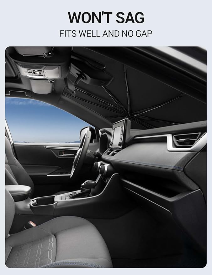 Proadsy Windshield Sun Shade Umbrella for Hyundai Elantra 2021-2025 2026 Foldable Car Umbrella Sunshade with Soft TPU Handle Spring Structure Crystal Cooling Material Protect Car from Rays & Heat