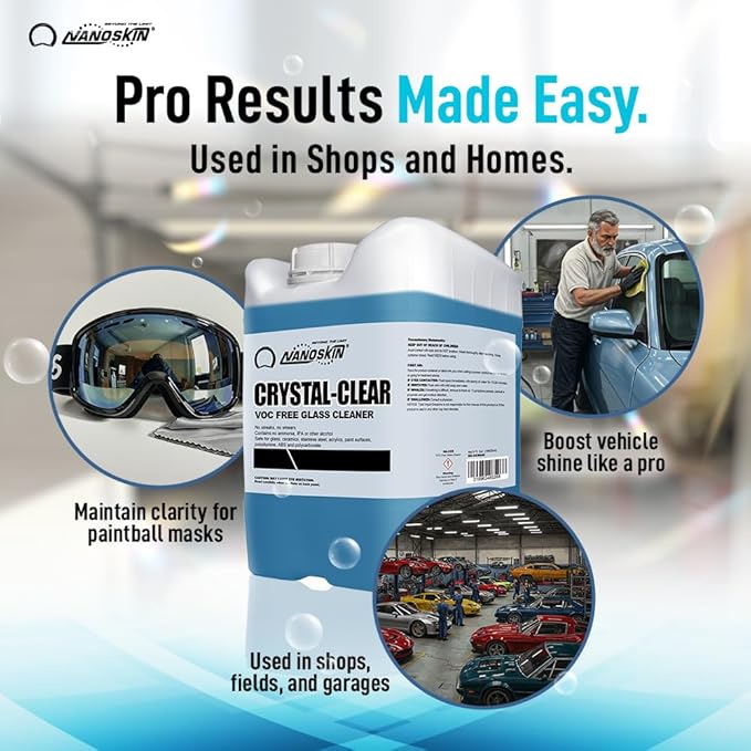 Nanoskin CRYSTAL-CLEAR VOC-Free Glass Cleaner 1 Gallon - Ultra-Concentrated, Eco-Friendly, Streak-Free Finish | Versatile Use for 40:1 Dilution | Perfectly Safe for Auto, Home, Garage & Beyond
