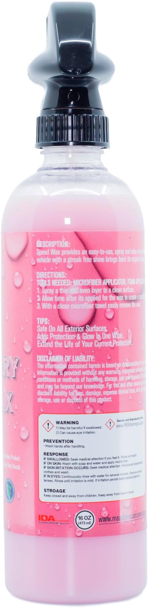 Maxshine Speed Wax, 16oz Spray, Wild Cherry, Carnauba Formula | Quick Polish, Deep Gloss, Stain Resistant | Fast Detailing Spray for Cars, Trucks, Motorcycles, Wet Look Finish