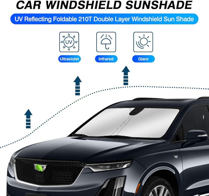 KUST Windshield Sun Shade for 2020-2024 2025 Cadillac XT6 Accessories Custom Fit Sunshade Window Sun Visor Protector Foldable Blocks UV Rays Keep Your Car Cooler