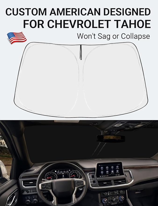 Proadsy 2025 Upgrade Windshield Sun Shade Custom Fit Tahoe Z71, Premier, High Country 2021-2024 2025 4-Layer Foldable Front Sunshade Protector Sun Visor Blocks UV Rays Keep Car Cooler Accessories