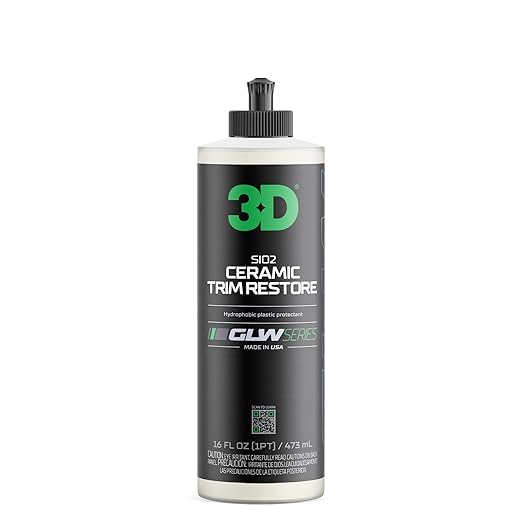 3D SiO2 Ceramic Trim Restore, GLW Series | Ultimate Hydrophobic Trim Reviver | SiO2 Infused Restoring, Shining, & Protecting | Restores Black Plastic & Vinyl | DIY Car Detailing | 16 oz
