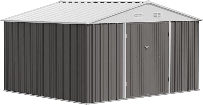 JUMMICO 8 x 10 FT Outdoor Storage Shed, Large Metal Garden Shed & Tool Sheds for Backyard Garden Patio Lawn (Grey)