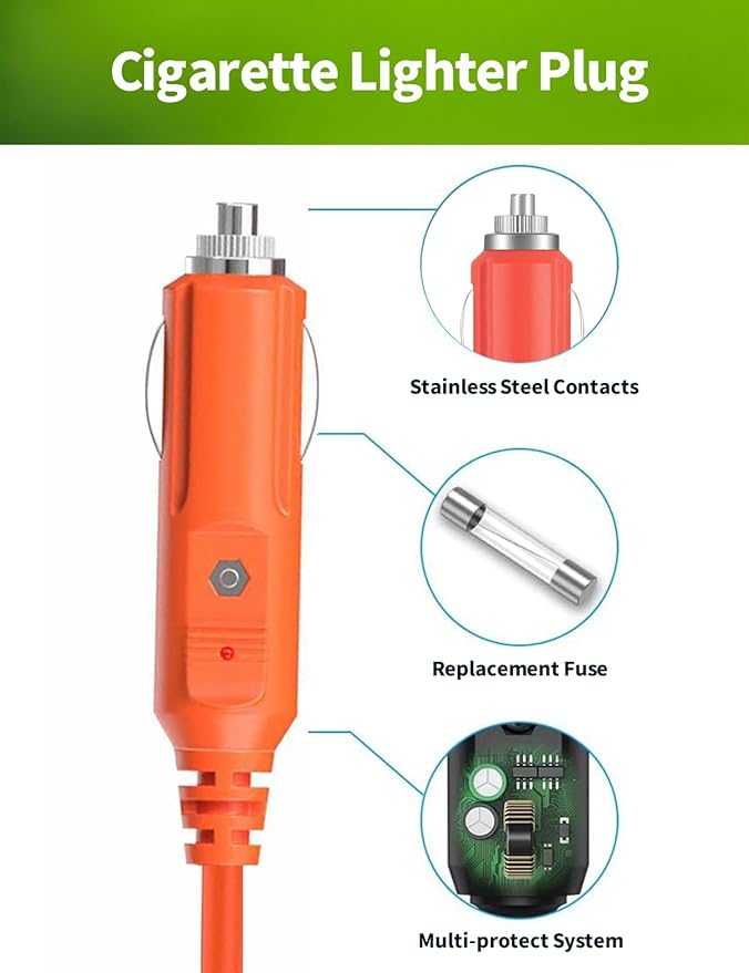 12V Car Battery Charger Cable, 6.6FT 14AWG Cigarette Lighter Plug to Alligator Battery Clips Connector, Automobile Lead-Acid Battery Charging Cable 15A Fuse for Jackery Solar Generators Power Station