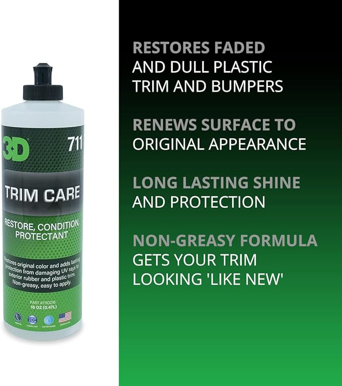 3D Trim Care Restorer of Faded & Dull Plastic, Rubber, Trim & Bumpers - Renews Surface to Original Appearance - Long Lasting Shine & Protection 16oz.