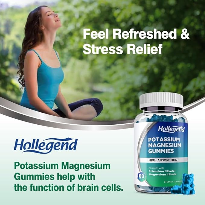 Potassium Magnesium Gummies, High Absorption Potassium Citrate 99mg Magnesium Citrate 180mg, Chewable Gummy Supplements for Leg Cramps & Muscle, 60 Count