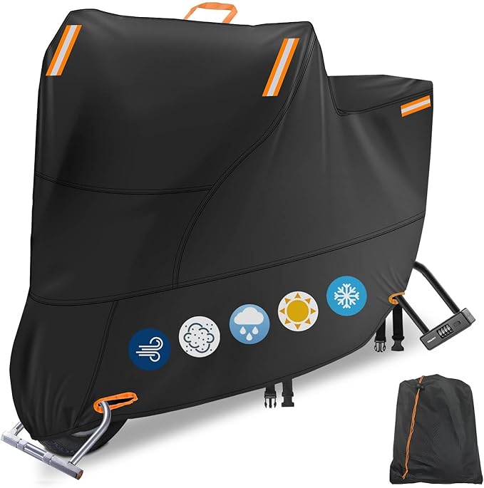 Moped Cover Waterproof Outdoor, Motorbike Scooter Covers for Outside Sun Rain Dust Protection with 4 Reflective Strips and 2 Fixed Buckles, 2 Lock-Holes for Motorcycle Sportbike (M: 79 x 35 x 39 inch)