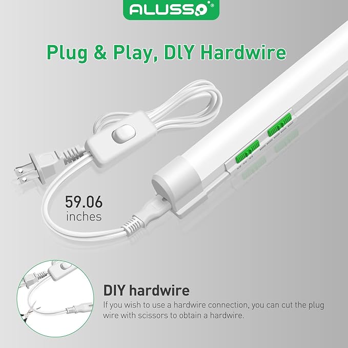 ALUSSO® 4FT LED Shop Lights with 5CCT Selectable for Garage Workshop,2700K/3000K/4000K/5000K/6500K,2100LM,T8 Adjustable Integrated Single Fixture,Corded Electric with ON/Off Switch,10 Pack (T8)