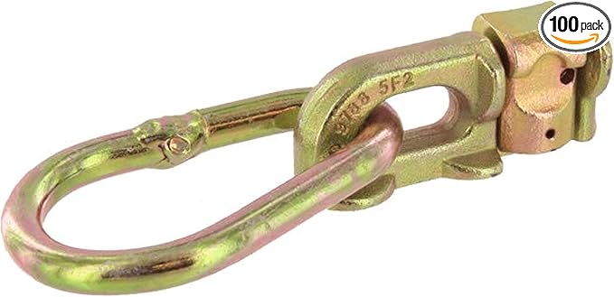 US Cargo Control Double Stud L Track Fittings with Pear Link (100-Pack), 5,000 Pounds Break Strength, Use with L Track Rails in Truck Bed or Trailer, Automatic Locking with Spring Release