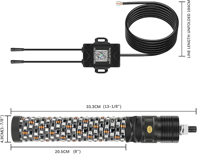 DREAMIZER 2PCS 1FT Fat Spiral Led Whip Lights with APP&Remote Control RGB Chasing Dancing Lighted Antenna Whips Compatible with Can-Am X3 UTV ATV RZR SXS Dune Buggy Offroad Truck