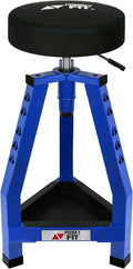 Adjustable Tall Shop Stool, Mechanics Garage Stool Chair, Work Metal Chair for Workshop, Adjustable Height, 360° Swivel Padded Seat, Tool Tray Storage, 350 LBS Capacity, Heavy Duty, Blue