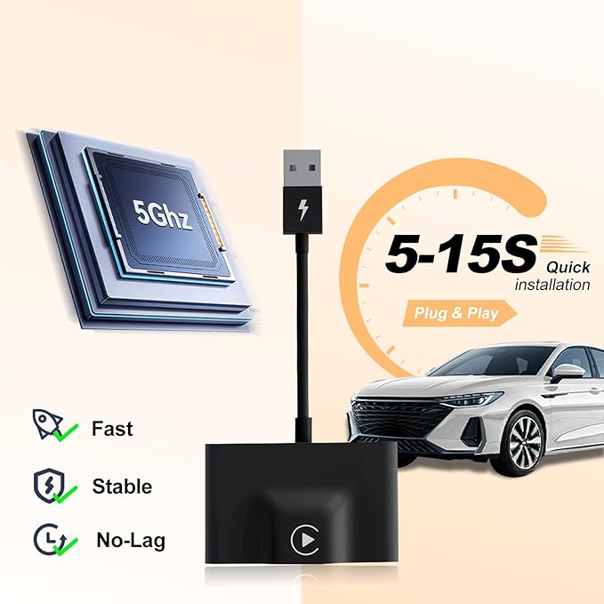 XHU Wireless CarPlay Adapter for Apple CarPlay Wireless Adapter 2025 Upgraded Convert Factory Wired CarPlay to Wireless CarPlay Box, Plug and Play Suit for iOS 10+ and Cars from 2016